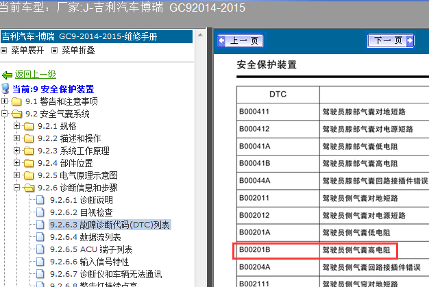 14-15年博瑞B00201B故障码名称