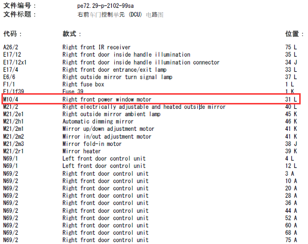03年奔驰S350L 车窗相关电路