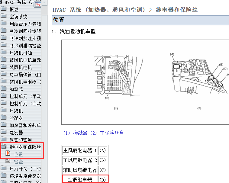 11年森林人空调继电器位置