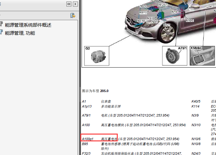 15年奔驰C200L 能源管理系统部件概述