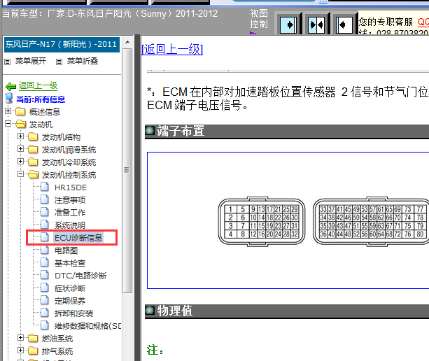 11年尼桑阳光 发动机针脚资料
