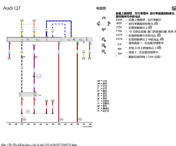 11年奥迪Q7行李箱电路图