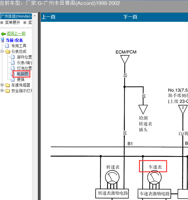 01年雅阁仪表线路图