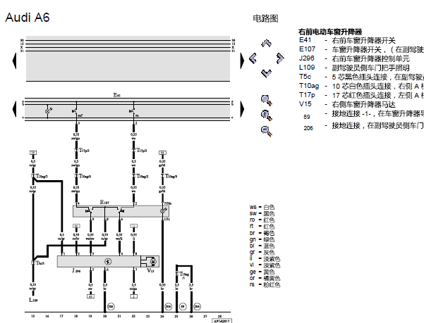 03年奥迪A6 电动车窗电路图
