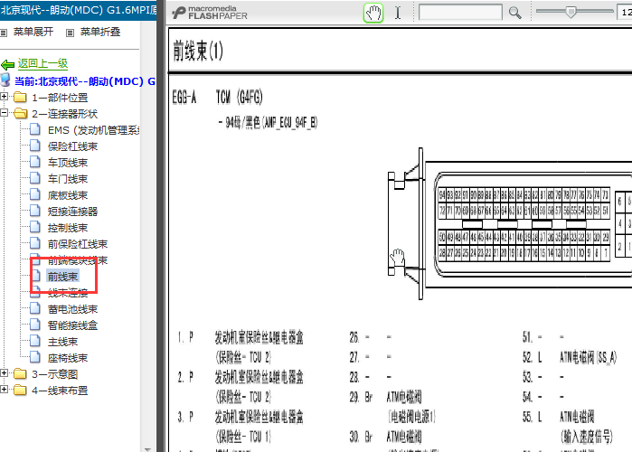 14年现代朗动 变速箱针脚资料