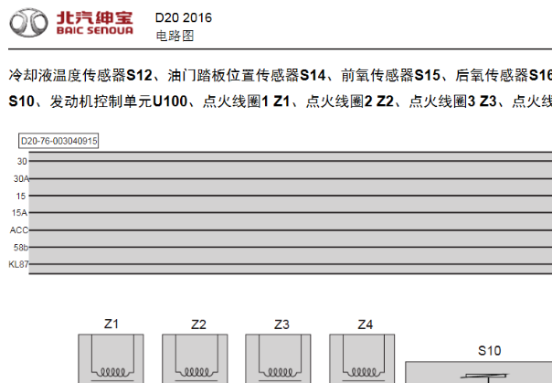 2015年北汽绅宝D20发动机电路图