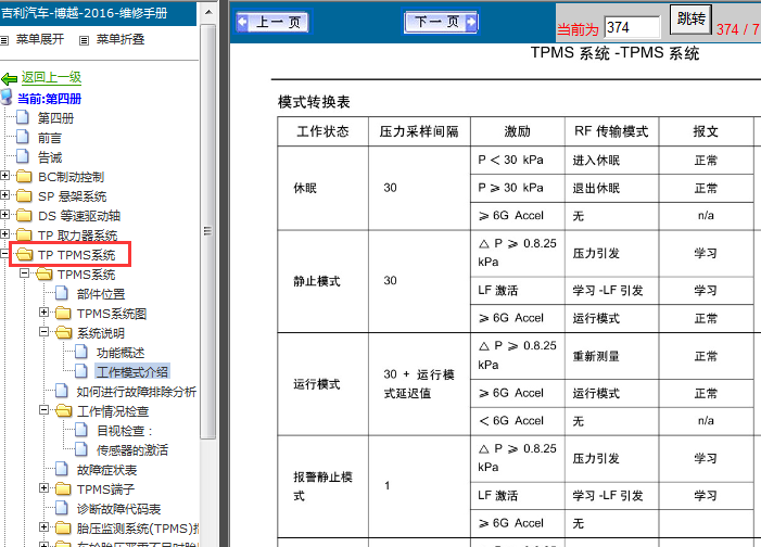 16年吉利博越 TPMS系统资料