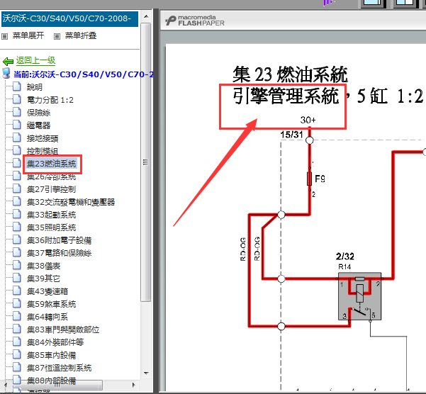 08年沃尔沃S40 发动机电路图