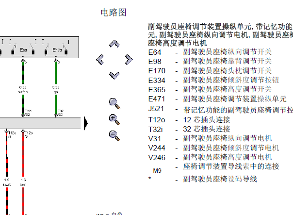 10年奥迪A5副驾驶座椅电路图