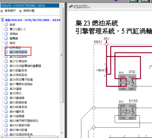 10年沃尔沃S80燃油系统电路图