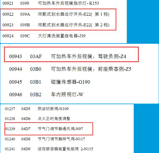 大众故障码含义