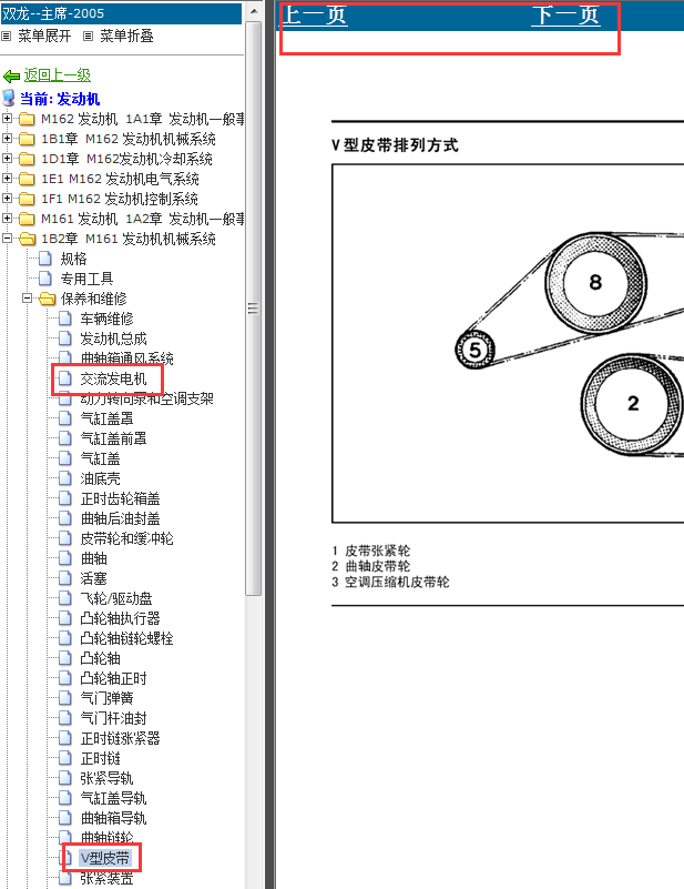 05年双龙主席发电机皮带装配图