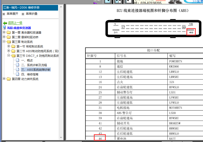 06年江淮瑞风ABS  46针端子图