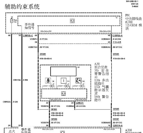 07年福特麦柯斯气囊电路图