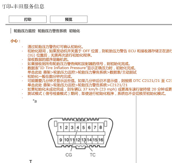 15年丰田皇冠胎压诊断复位相关资料