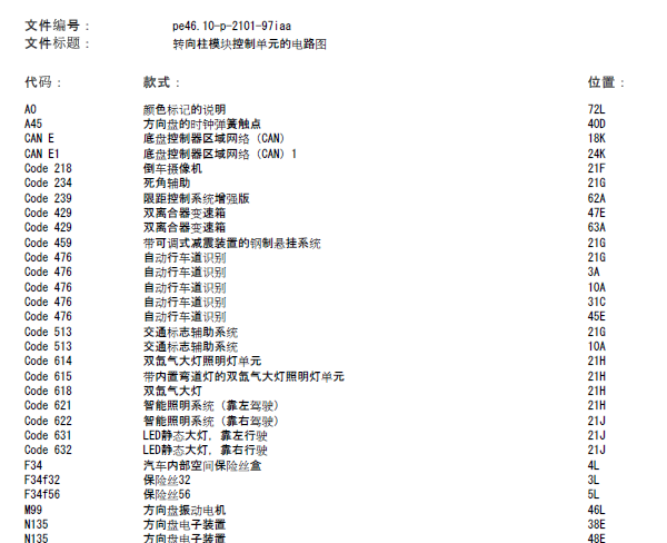 15年奔驰GLA200 转向柱模块系统电路图