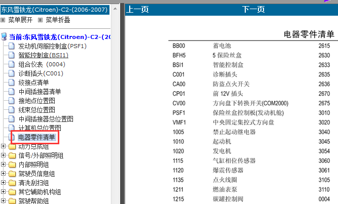 06-07年C2电器零件清单
