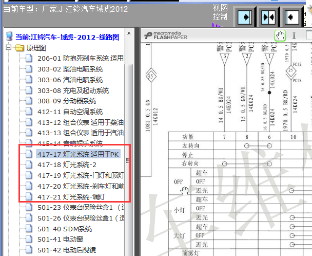 12年江铃域虎灯光电路图