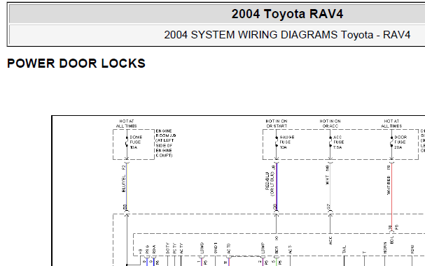 04年RAV4中控门锁控制线路图