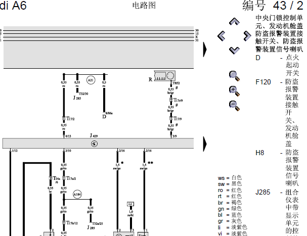 03年奥迪A6中控门锁线路图