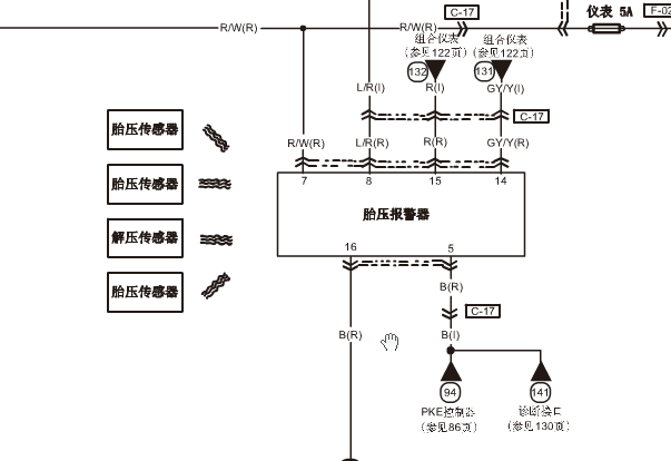 13年奔腾B90胎压报警器线路图