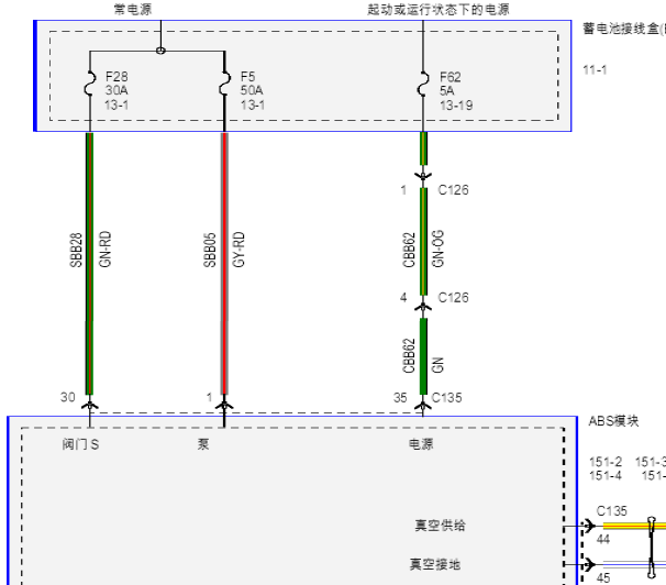 15年福特野马ABS稳定系统电路图
