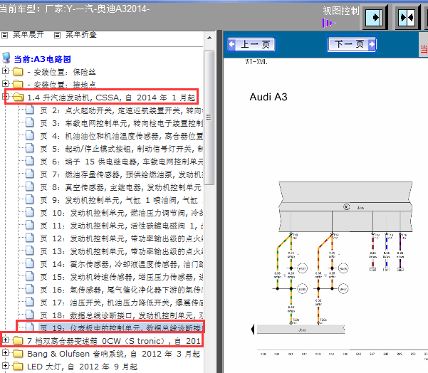 14年奥迪仪表及变速箱线路图