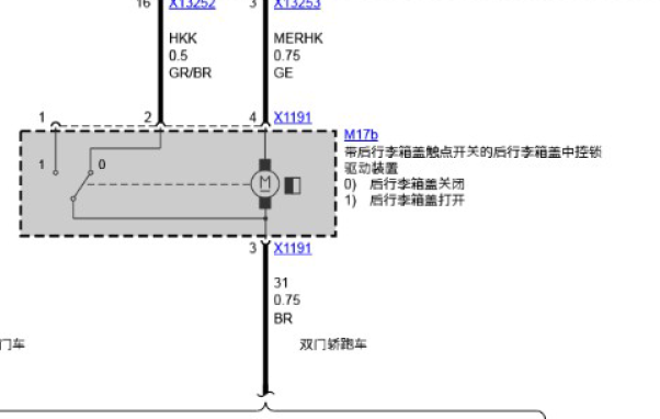 10年宝马520LI后备箱锁电路图