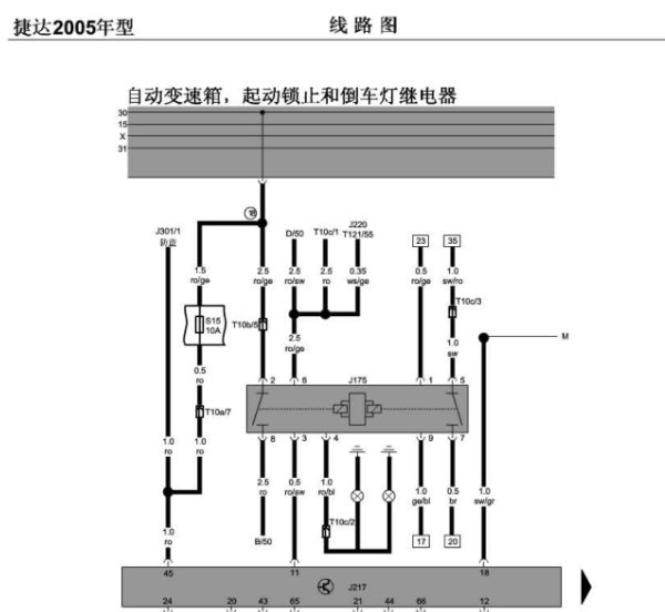 05年大众捷达自动变速箱电路图