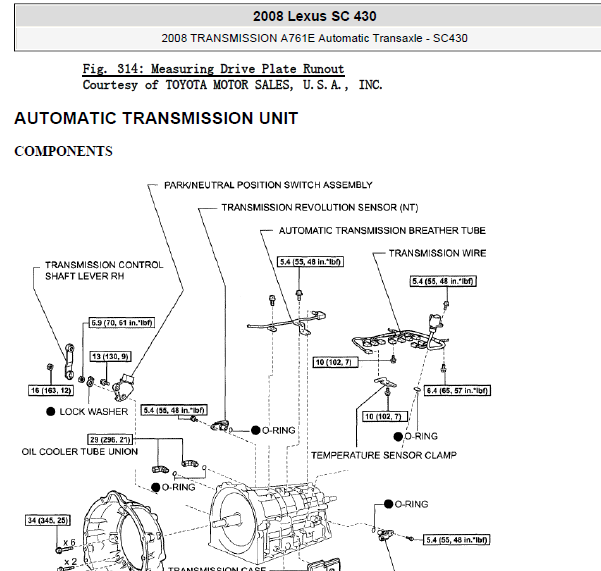 08年雷克萨斯SC430变速箱维修手册