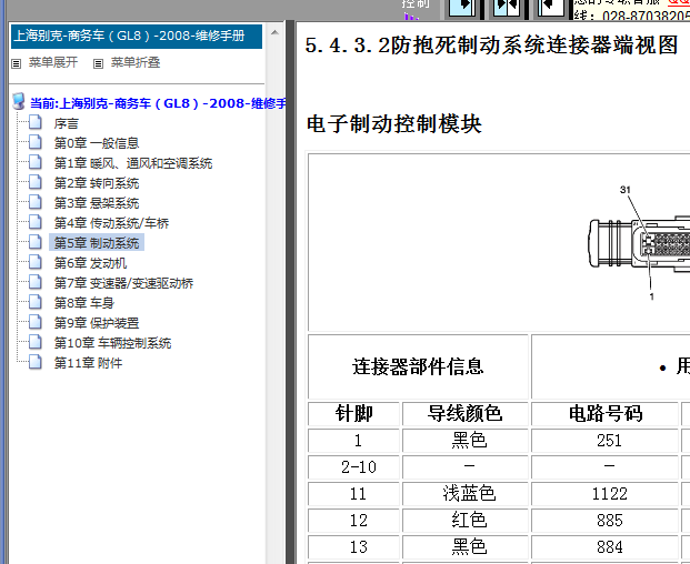 08年别克GL8  ABS针脚图