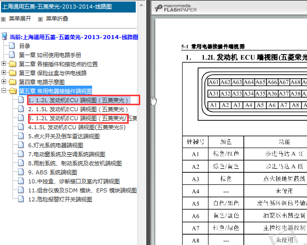 14年五菱荣光电脑针脚图