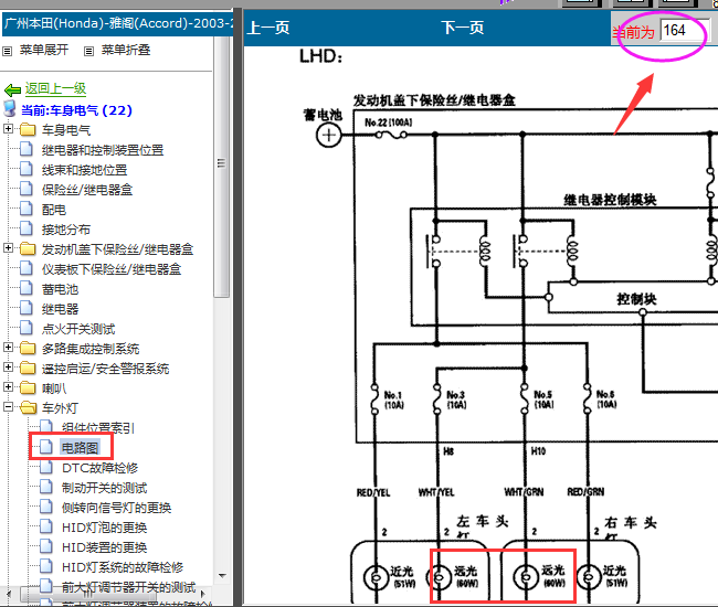 05年本田雅阁远光灯电路图