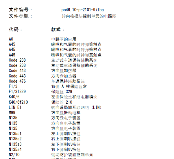 16年奔驰GLC200转向柱模块电路图