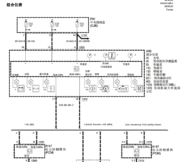 09年福特福克斯仪表电路图