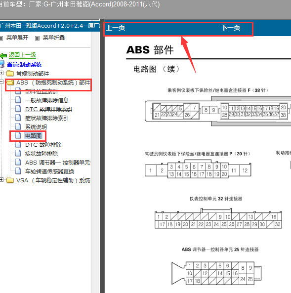 2009年本田雅阁八代ABS针脚图