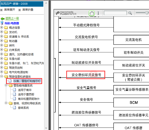 08年奇骏安全带指示灯线路图