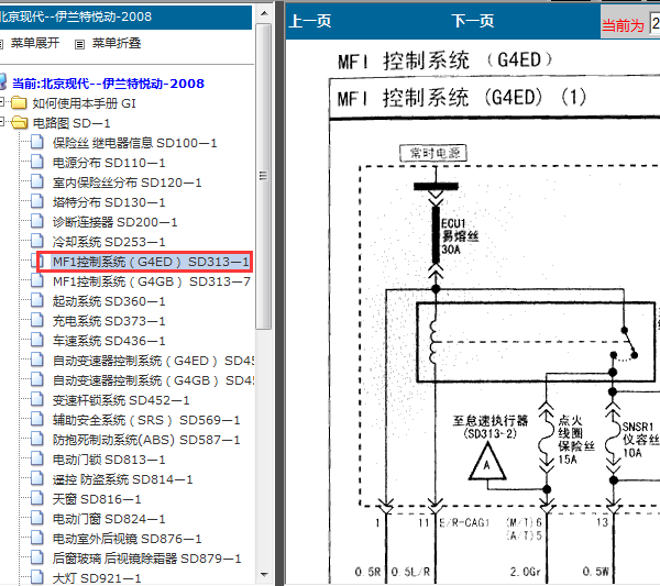 08年悦动G4ED发动机线路图