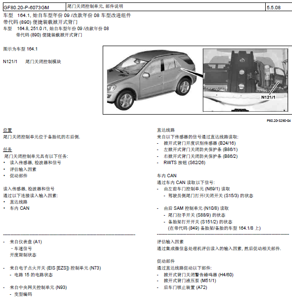 09年奔驰ML350尾门线路图及位置