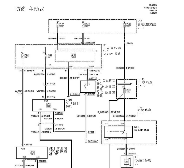 07年长安福特MAX防盗电路图