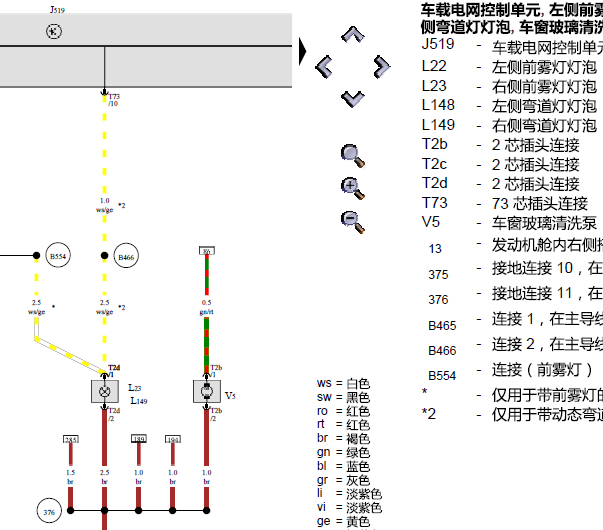 15年大众朗逸车窗玻璃清洗泵电路图