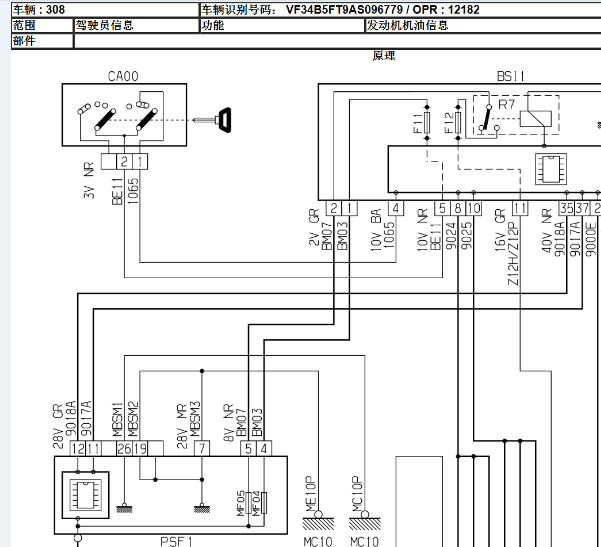 10年标致308CC机油信息电路图