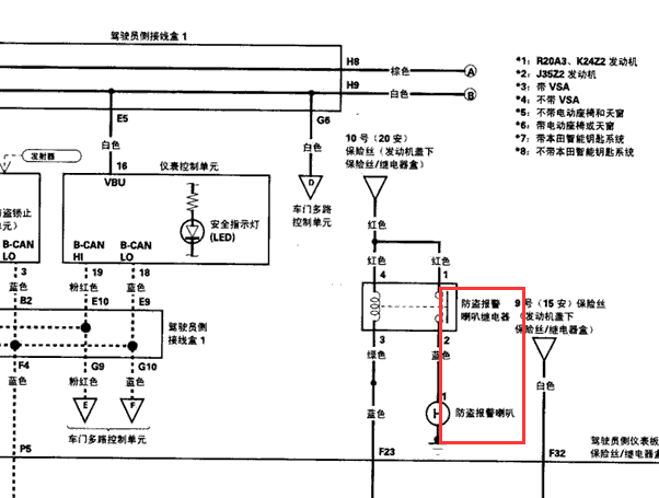 11年雅阁防盗电路图