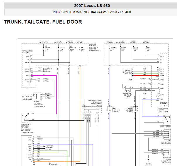 07年凌志LS460后备箱电路图