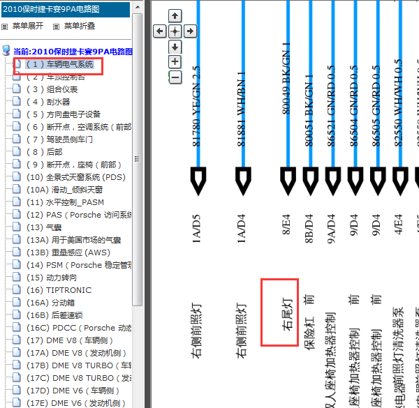 2010年保时捷卡宴尾灯电路图