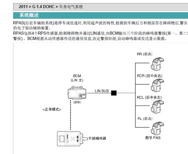 2011年现代瑞纳倒车雷达维修手册