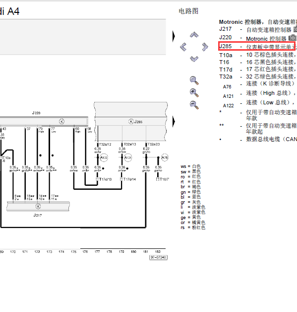 04年奥迪A4 J285线路图