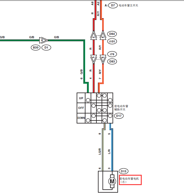 森林人右前车窗线路图
