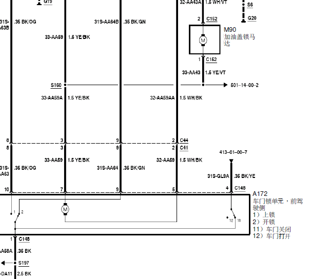 08年福特福克斯车门线路图