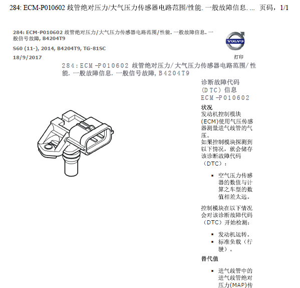 沃尔沃S60故障码信息